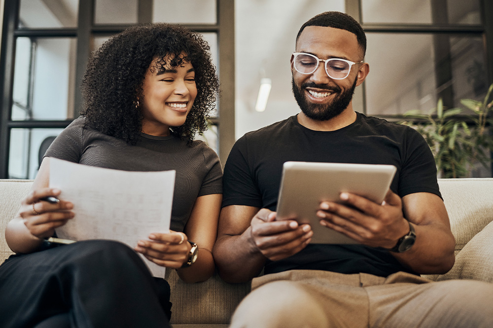 Two people doing SEO research
